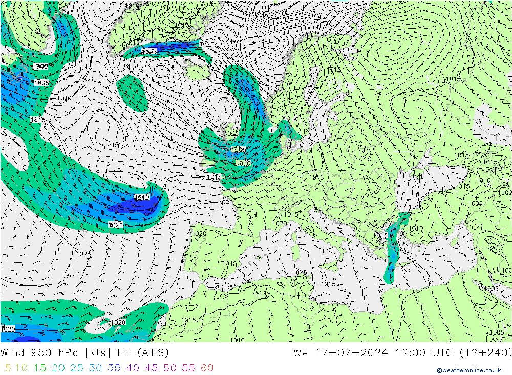 风 950 hPa EC (AIFS) 星期三 17.07.2024 12 UTC