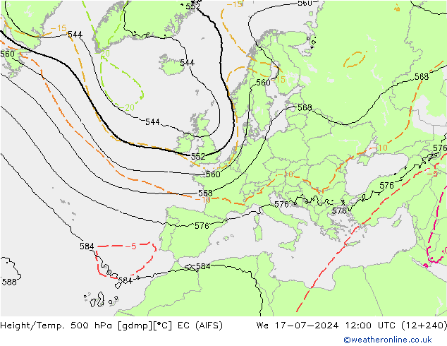 Hoogte/Temp. 500 hPa EC (AIFS) wo 17.07.2024 12 UTC