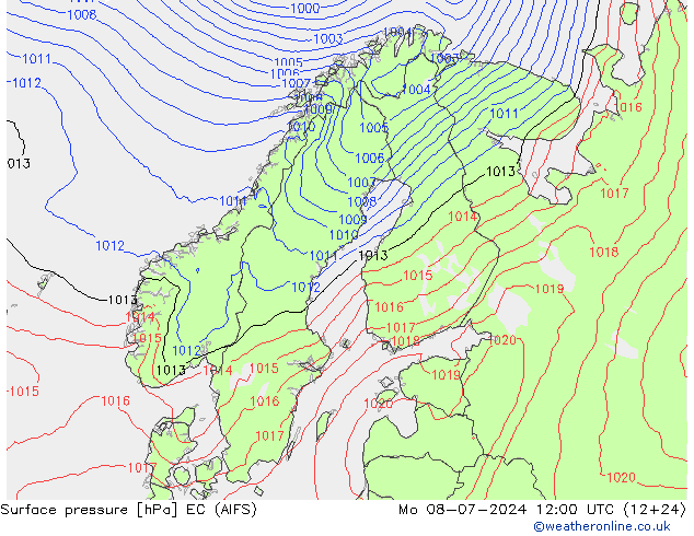 地面气压 EC (AIFS) 星期一 08.07.2024 12 UTC