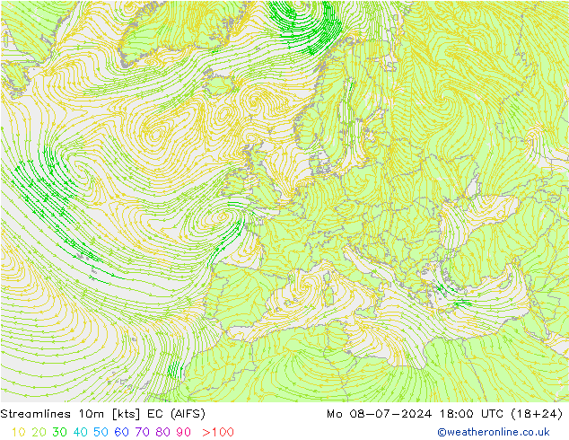 风 10m EC (AIFS) 星期一 08.07.2024 18 UTC