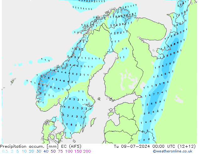 Totale neerslag EC (AIFS) di 09.07.2024 00 UTC