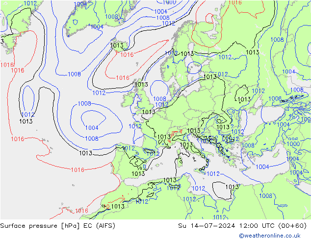 Luchtdruk (Grond) EC (AIFS) zo 14.07.2024 12 UTC