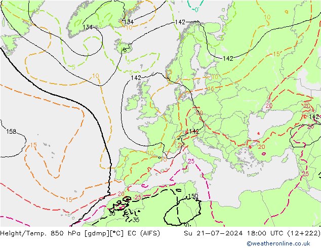 Hoogte/Temp. 850 hPa EC (AIFS) zo 21.07.2024 18 UTC