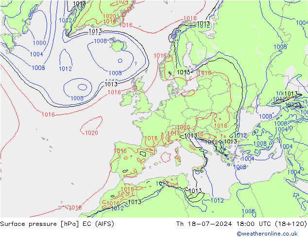 Luchtdruk (Grond) EC (AIFS) do 18.07.2024 18 UTC