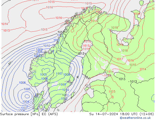 地面气压 EC (AIFS) 星期日 14.07.2024 18 UTC