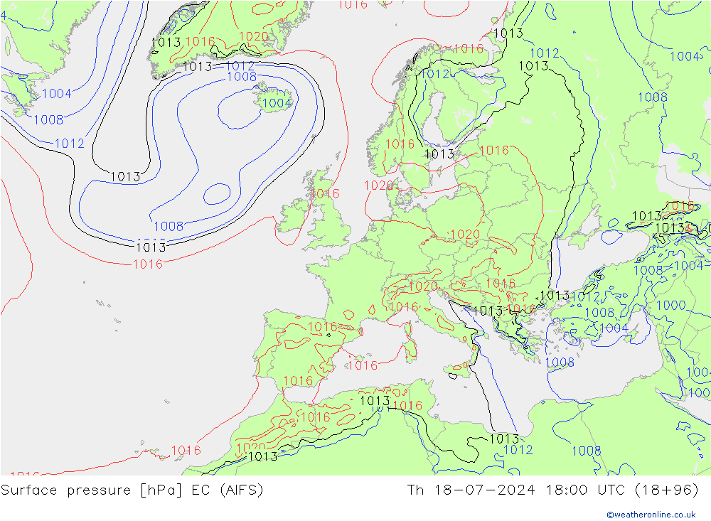 地面气压 EC (AIFS) 星期四 18.07.2024 18 UTC