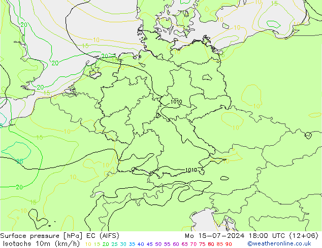 Isotachen (km/h) EC (AIFS) ma 15.07.2024 18 UTC