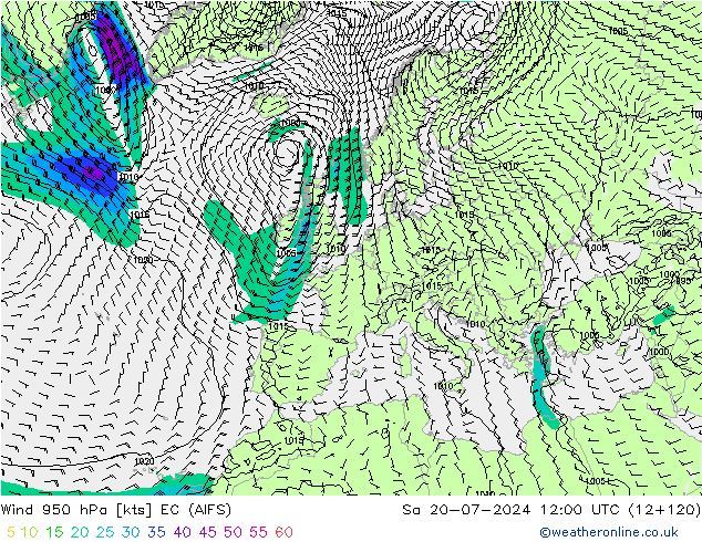 Wind 950 hPa EC (AIFS) za 20.07.2024 12 UTC