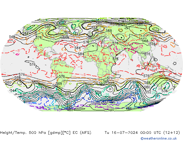Height/Temp. 500 hPa EC (AIFS) 星期二 16.07.2024 00 UTC