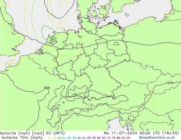 Isotachen (mph) EC (AIFS) wo 17.07.2024 00 UTC
