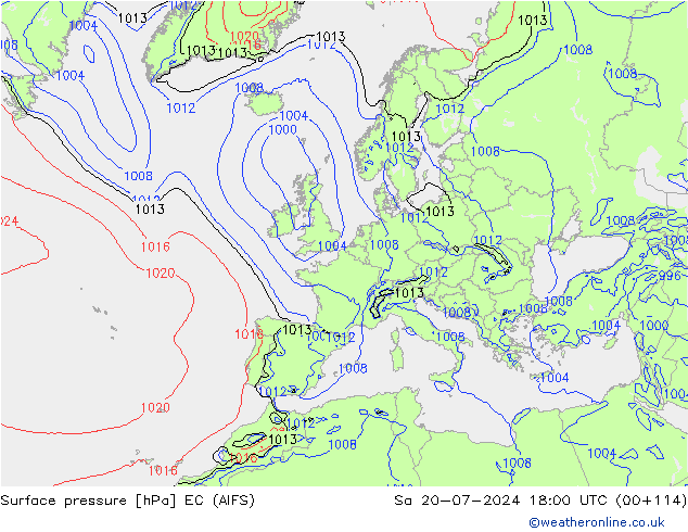 地面气压 EC (AIFS) 星期六 20.07.2024 18 UTC