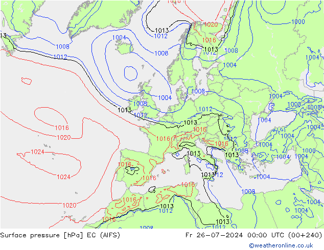 地面气压 EC (AIFS) 星期五 26.07.2024 00 UTC