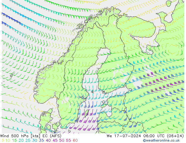 风 500 hPa EC (AIFS) 星期三 17.07.2024 06 UTC