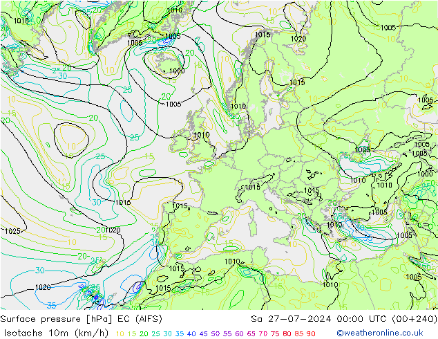 10米等风速线 (kph) EC (AIFS) 星期六 27.07.2024 00 UTC