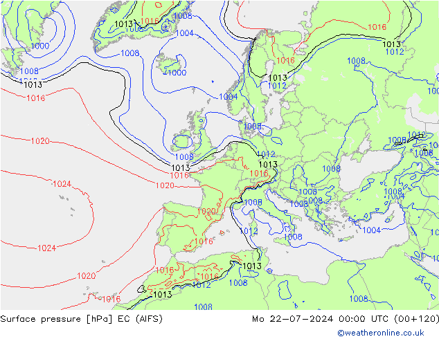 地面气压 EC (AIFS) 星期一 22.07.2024 00 UTC
