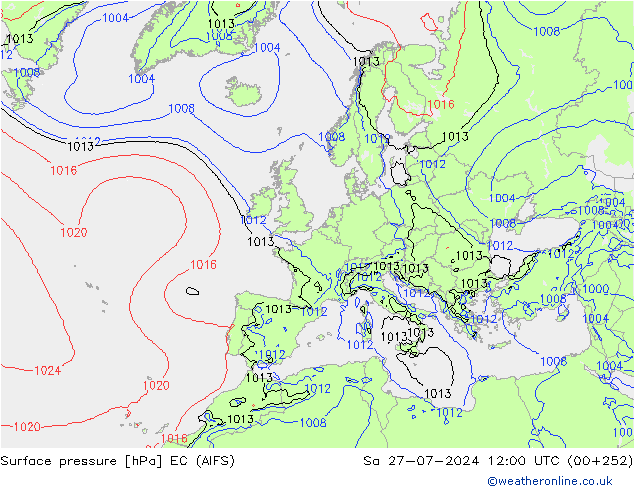 地面气压 EC (AIFS) 星期六 27.07.2024 12 UTC