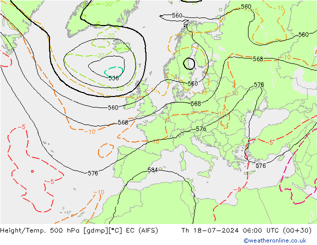 Hoogte/Temp. 500 hPa EC (AIFS) do 18.07.2024 06 UTC