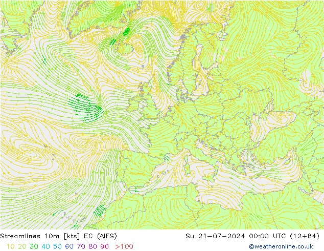风 10m EC (AIFS) 星期日 21.07.2024 00 UTC