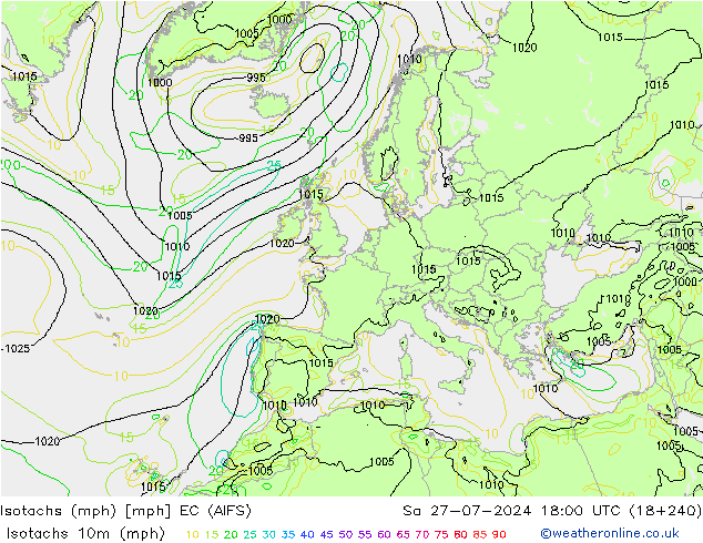 Isotachen (mph) EC (AIFS) za 27.07.2024 18 UTC