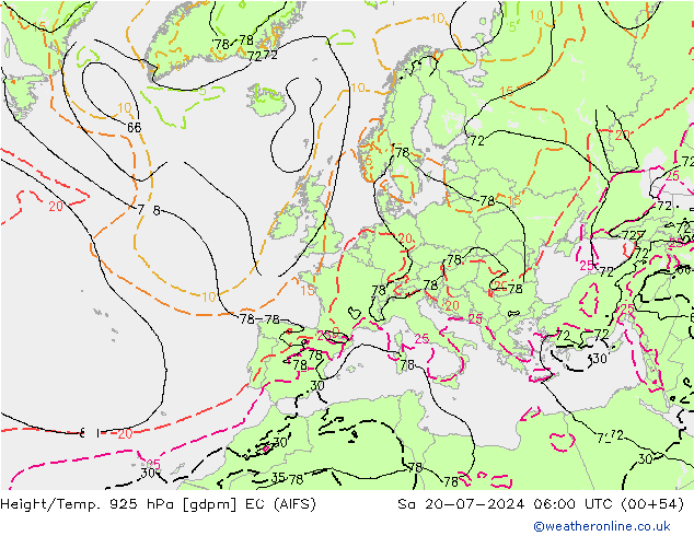 Hoogte/Temp. 925 hPa EC (AIFS) za 20.07.2024 06 UTC