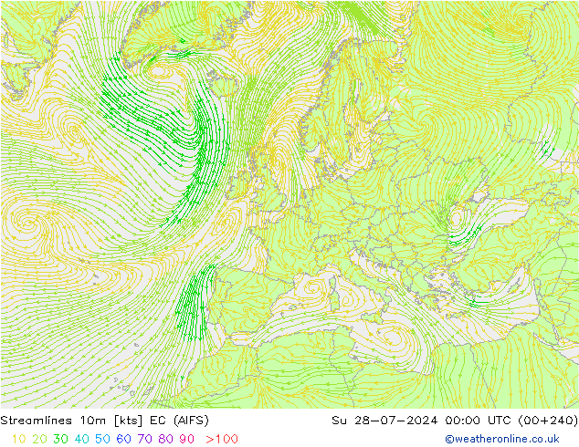 风 10m EC (AIFS) 星期日 28.07.2024 00 UTC
