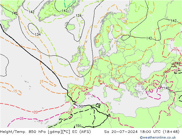 Hoogte/Temp. 850 hPa EC (AIFS) za 20.07.2024 18 UTC
