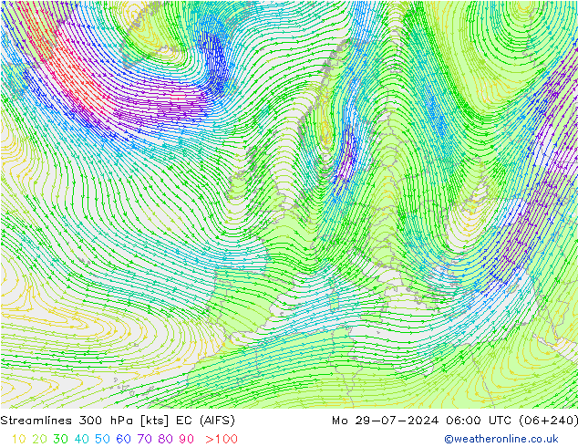 风 300 hPa EC (AIFS) 星期一 29.07.2024 06 UTC