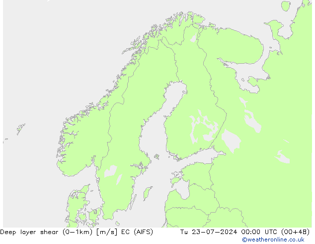 Deep layer shear (0-1km) EC (AIFS) di 23.07.2024 00 UTC