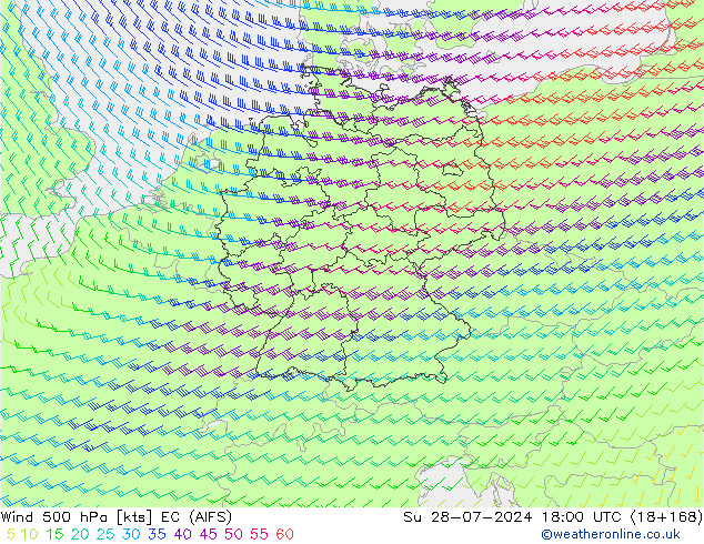 Wind 500 hPa EC (AIFS) zo 28.07.2024 18 UTC
