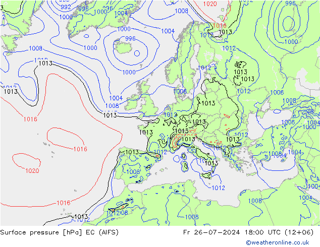 地面气压 EC (AIFS) 星期五 26.07.2024 18 UTC