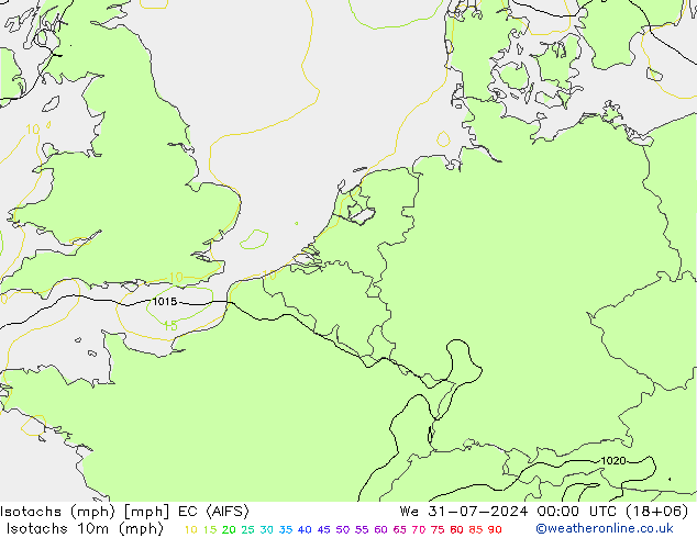 Isotachen (mph) EC (AIFS) wo 31.07.2024 00 UTC