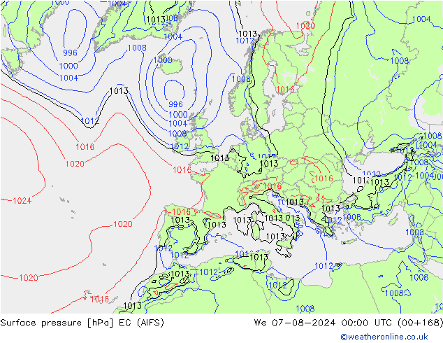 地面气压 EC (AIFS) 星期三 07.08.2024 00 UTC