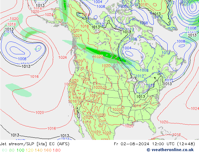 高速氣流/地面气压 EC (AIFS) 星期五 02.08.2024 12 UTC