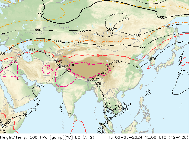 Hoogte/Temp. 500 hPa EC (AIFS) di 06.08.2024 12 UTC