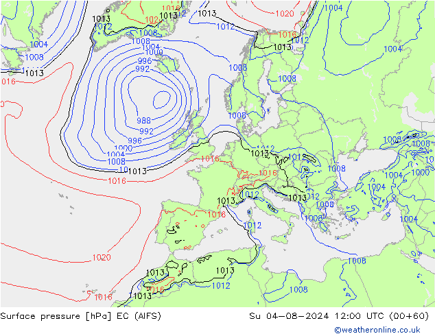 Luchtdruk (Grond) EC (AIFS) zo 04.08.2024 12 UTC