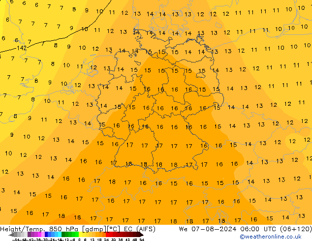 Height/Temp. 850 hPa EC (AIFS) 星期三 07.08.2024 06 UTC