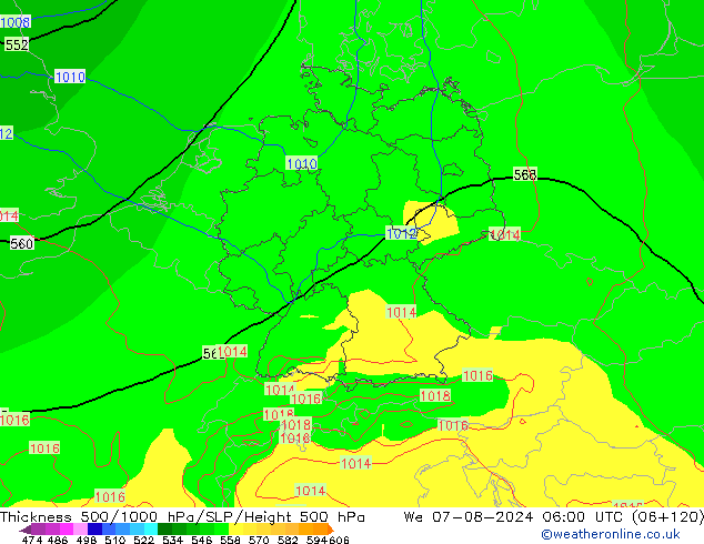 Dikte 500-1000hPa EC (AIFS) wo 07.08.2024 06 UTC