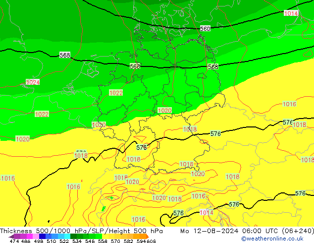 Dikte 500-1000hPa EC (AIFS) ma 12.08.2024 06 UTC