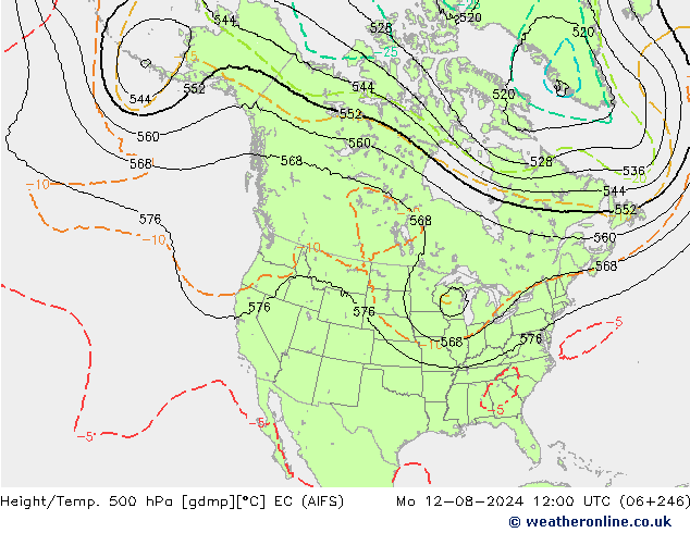 Height/Temp. 500 hPa EC (AIFS) 星期一 12.08.2024 12 UTC