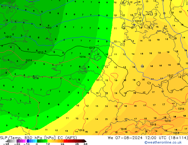 SLP/Temp. 850 hPa EC (AIFS) 星期三 07.08.2024 12 UTC