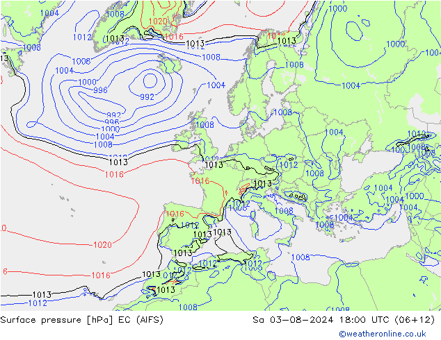 地面气压 EC (AIFS) 星期六 03.08.2024 18 UTC