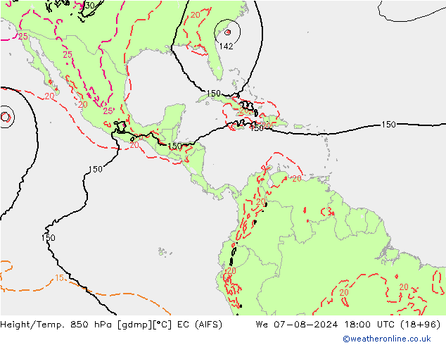 Hoogte/Temp. 850 hPa EC (AIFS) wo 07.08.2024 18 UTC