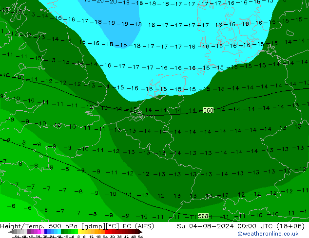 Hoogte/Temp. 500 hPa EC (AIFS) zo 04.08.2024 00 UTC