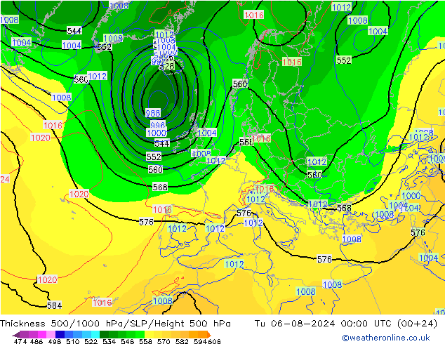 Thck 500-1000hPa EC (AIFS) 星期二 06.08.2024 00 UTC