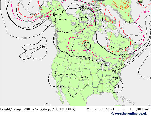 Hoogte/Temp. 700 hPa EC (AIFS) wo 07.08.2024 06 UTC