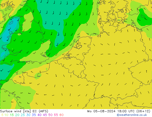 风 10 米 EC (AIFS) 星期一 05.08.2024 18 UTC