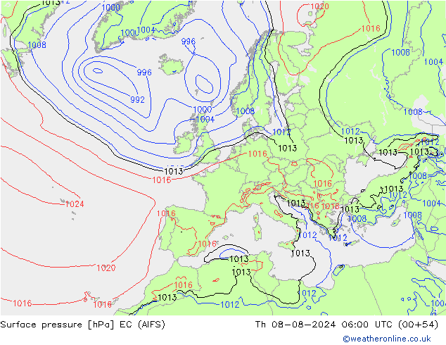 Luchtdruk (Grond) EC (AIFS) do 08.08.2024 06 UTC