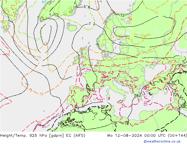 Hoogte/Temp. 925 hPa EC (AIFS) ma 12.08.2024 00 UTC