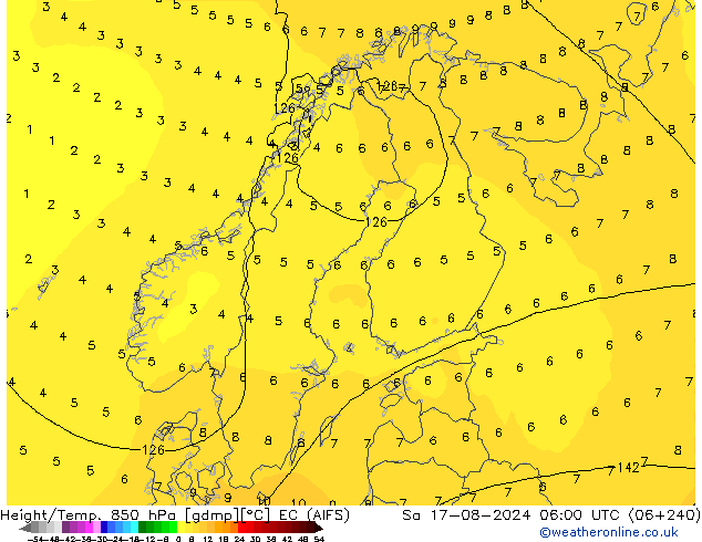 Hoogte/Temp. 850 hPa EC (AIFS) za 17.08.2024 06 UTC