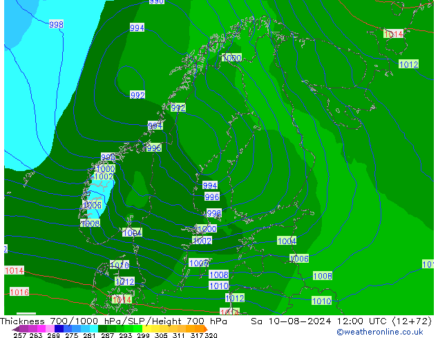 Thck 700-1000 hPa EC (AIFS) 星期六 10.08.2024 12 UTC